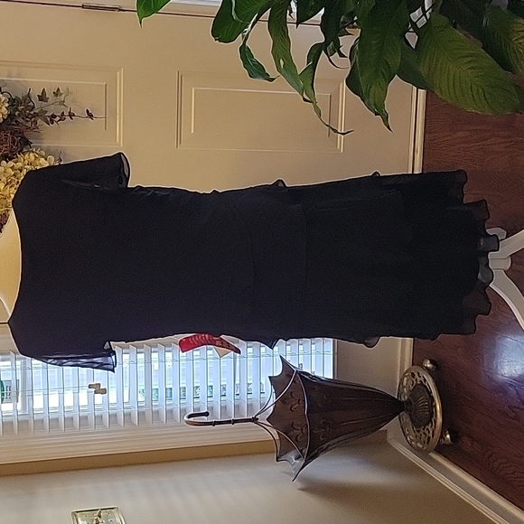 Dani Max black tiered dress sheer cap ruffle sleeve Fabric rose Vneck sz 18 New… - Picture 6 of 8